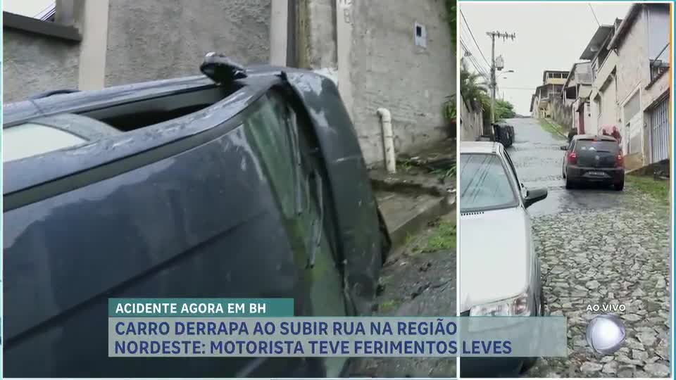 Carro capota após tentar subir rua íngreme em Belo Horizonte