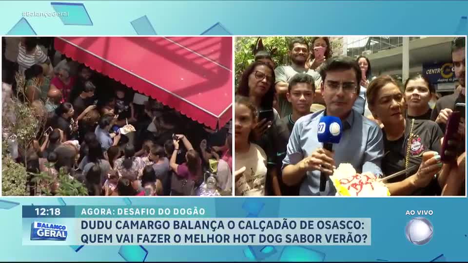 Dudu Camargo experimenta cachorro-quente e outras iguarias no Calçadão de Osasco (SP)