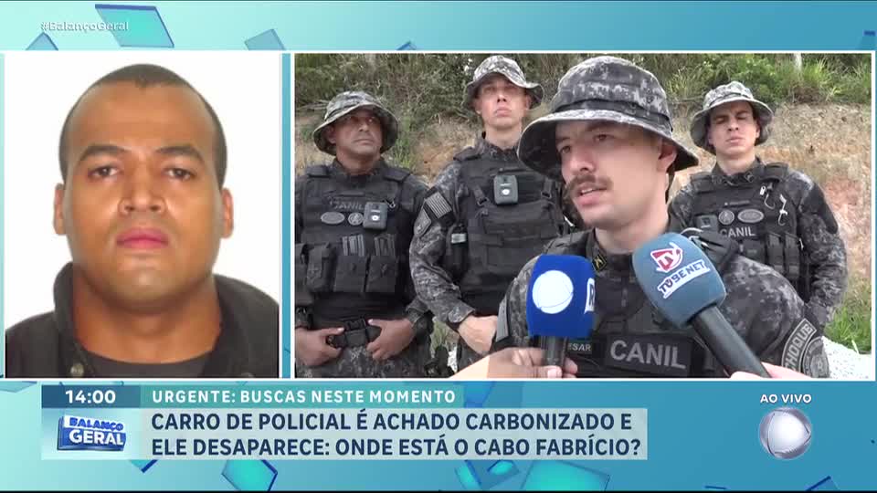 Equipes da polícia usam cães farejadores nas buscas pelo cabo Fabrício Gomes