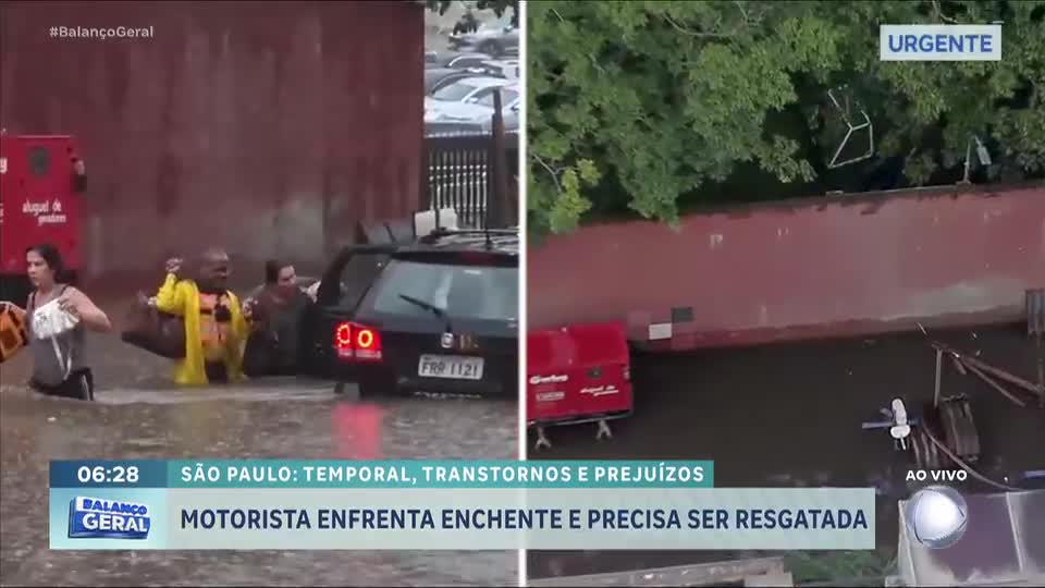 Motorista enfrenta enchente e precisa ser resgatada em São Paulo