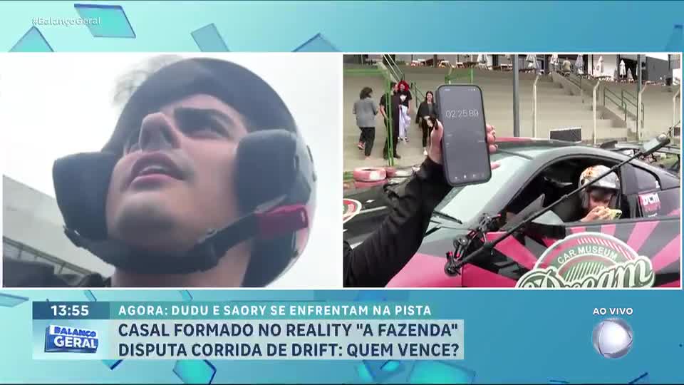 Dudu Camargo enfrenta Saory em desafio de carro com manobras radicais em São Roque (SP)