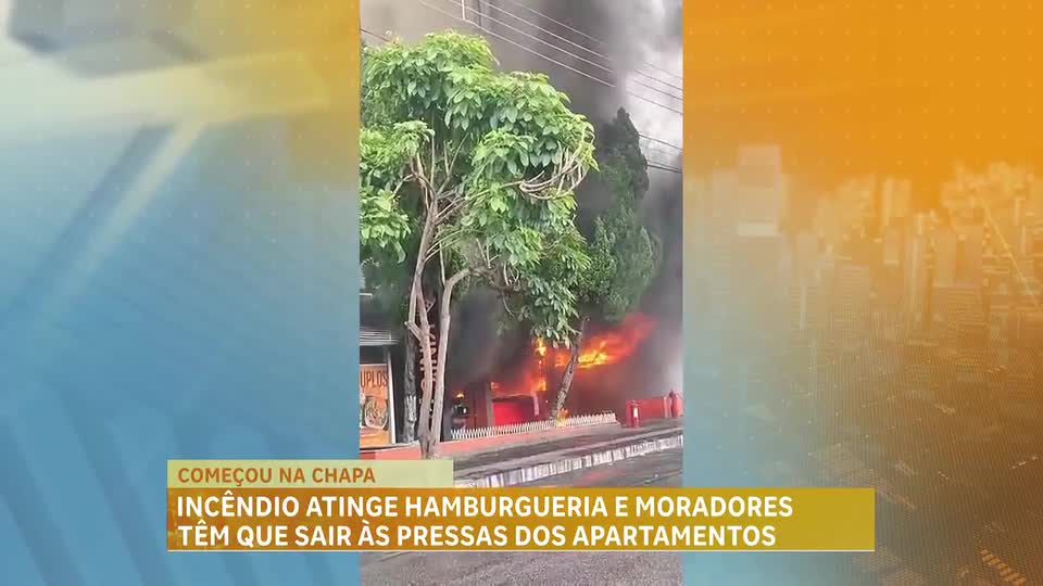 Incêndio atinge hamburgueria e moradores saem às pressas do prédio em BH 