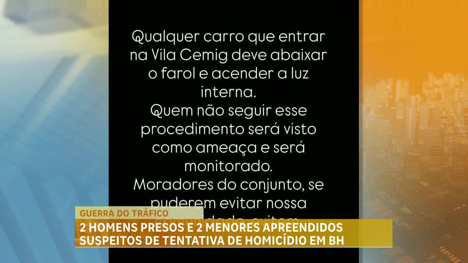 Dois homens são presos e dois menores apreendidos, suspeitos de tentativa de homicídio em BH