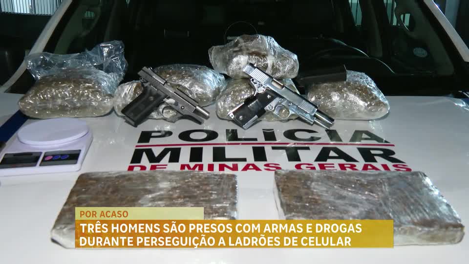 Polícia Militar prende três homens com armas e drogas durante perseguição a ladrões de celular 
