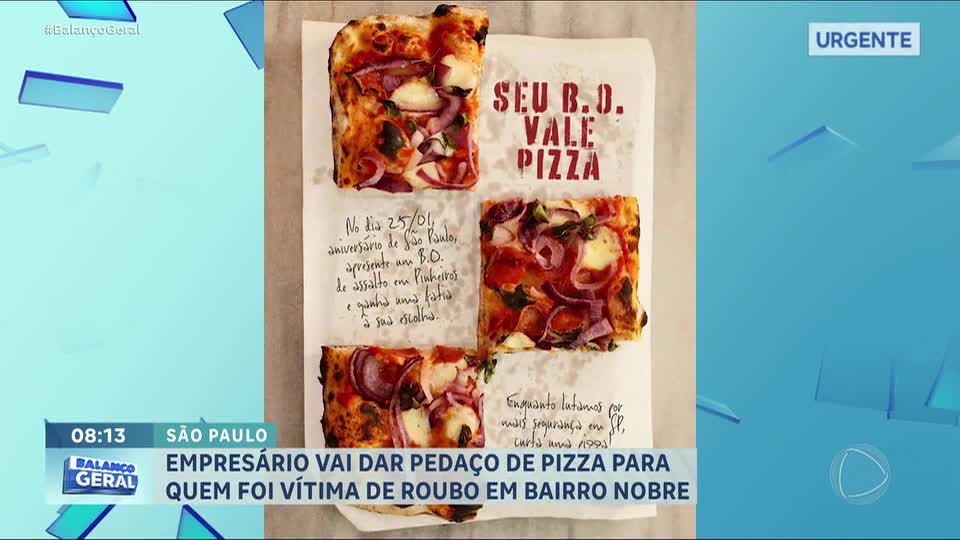 Empresário faz protesto e oferece pizza para vítimas de assaltos em Pinheiros
