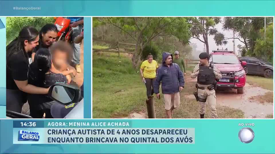Menina de 4 anos com autismo é encontrada após dois dias desaparecida em MG