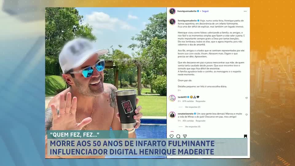 Influenciador digital Henrique Maderite morre após infarto fulminante em MG