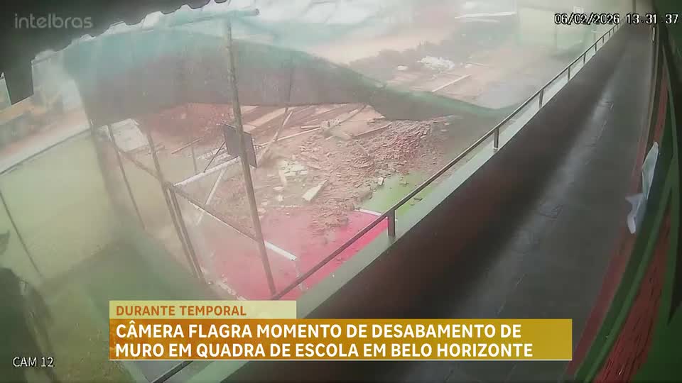 Muro de escola desaba e causa interdição em quadra poliesportiva na região Noroeste de BH 