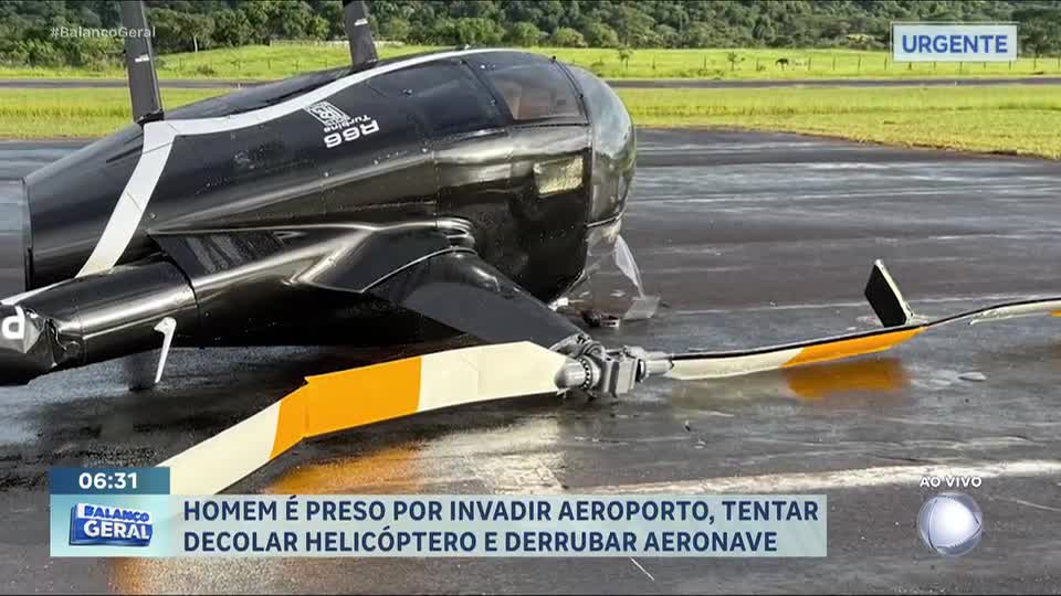 Homem é preso após invadir aeroporto, roubar helicóptero e derrubar aeronave em MG