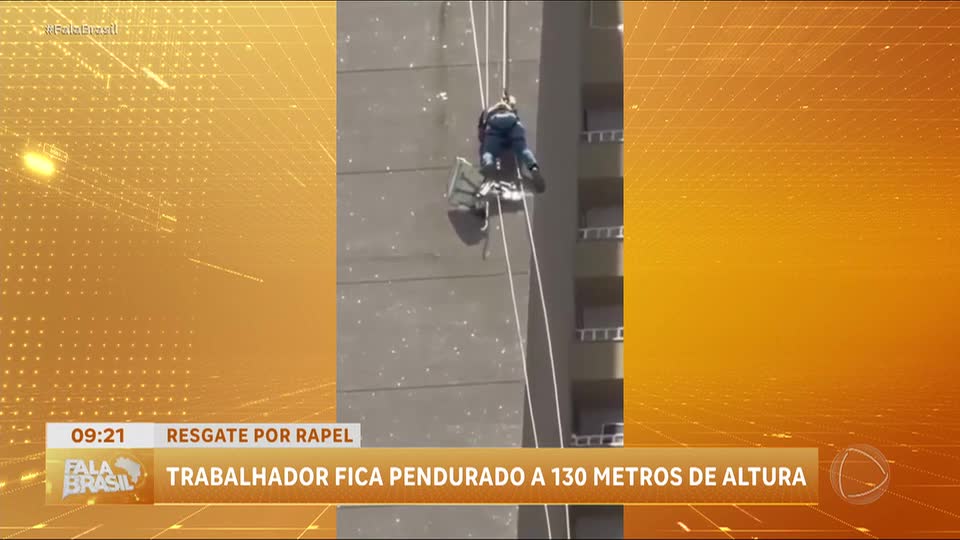 Trabalhador fica pendurado a 130 metros em prédio em Goiânia 