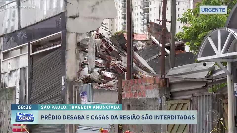 Prédio interditado desaba e força vizinhos a abandonarem suas casas às pressas em Guarulhos