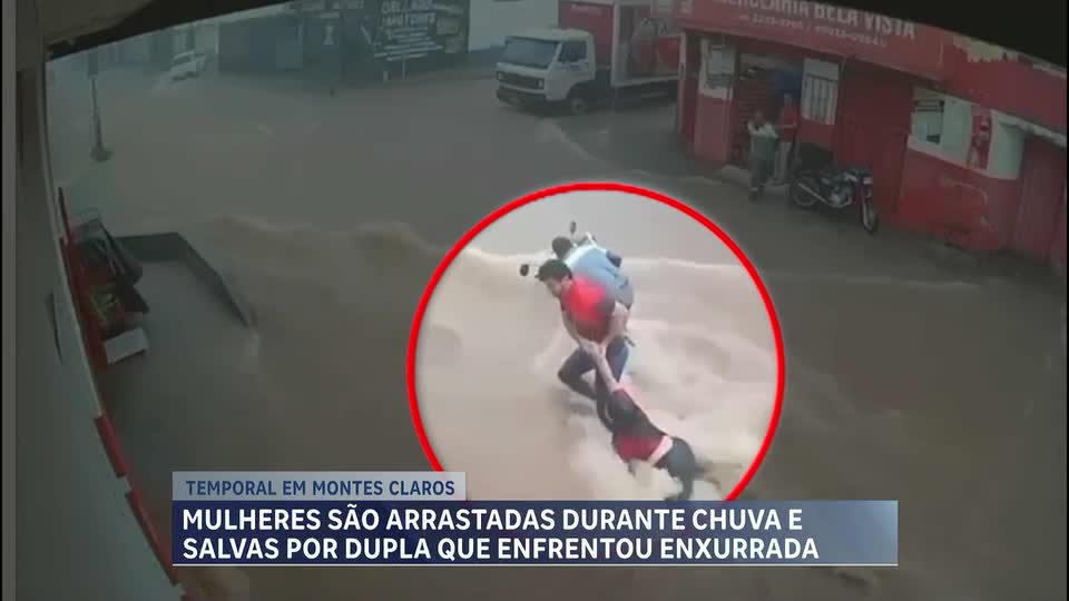 Mulheres são arrastadas durante chuva e salvas por dupla que enfrentou enxurrada em MG 