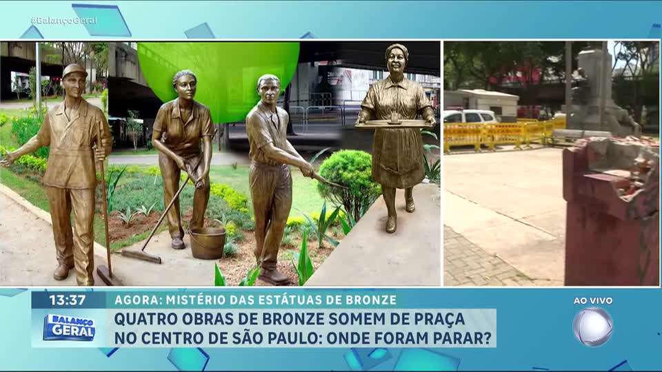 Estátuas de bronze são removidas para restauração em São Paulo