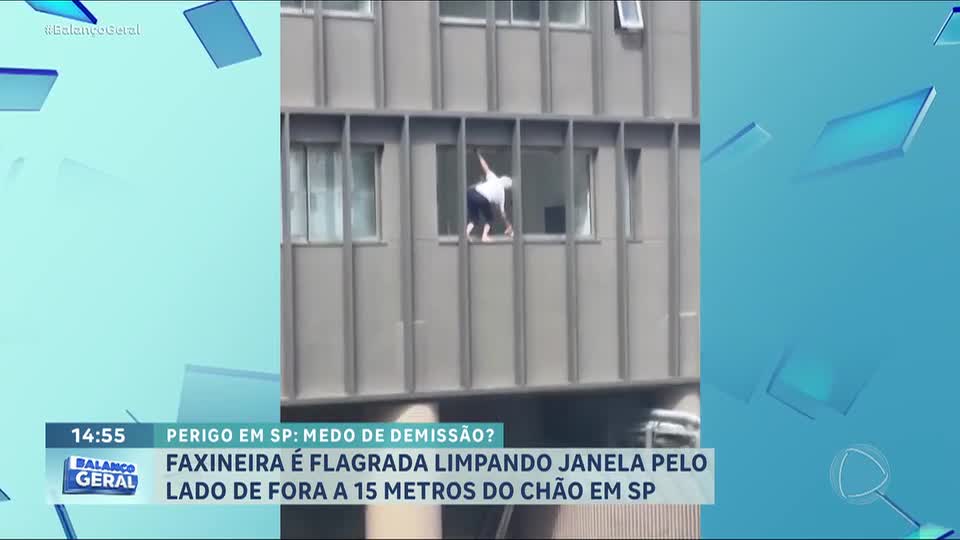Faxineira é flagrada limpando janela pelo lado de fora a 15 metros do chão em SP