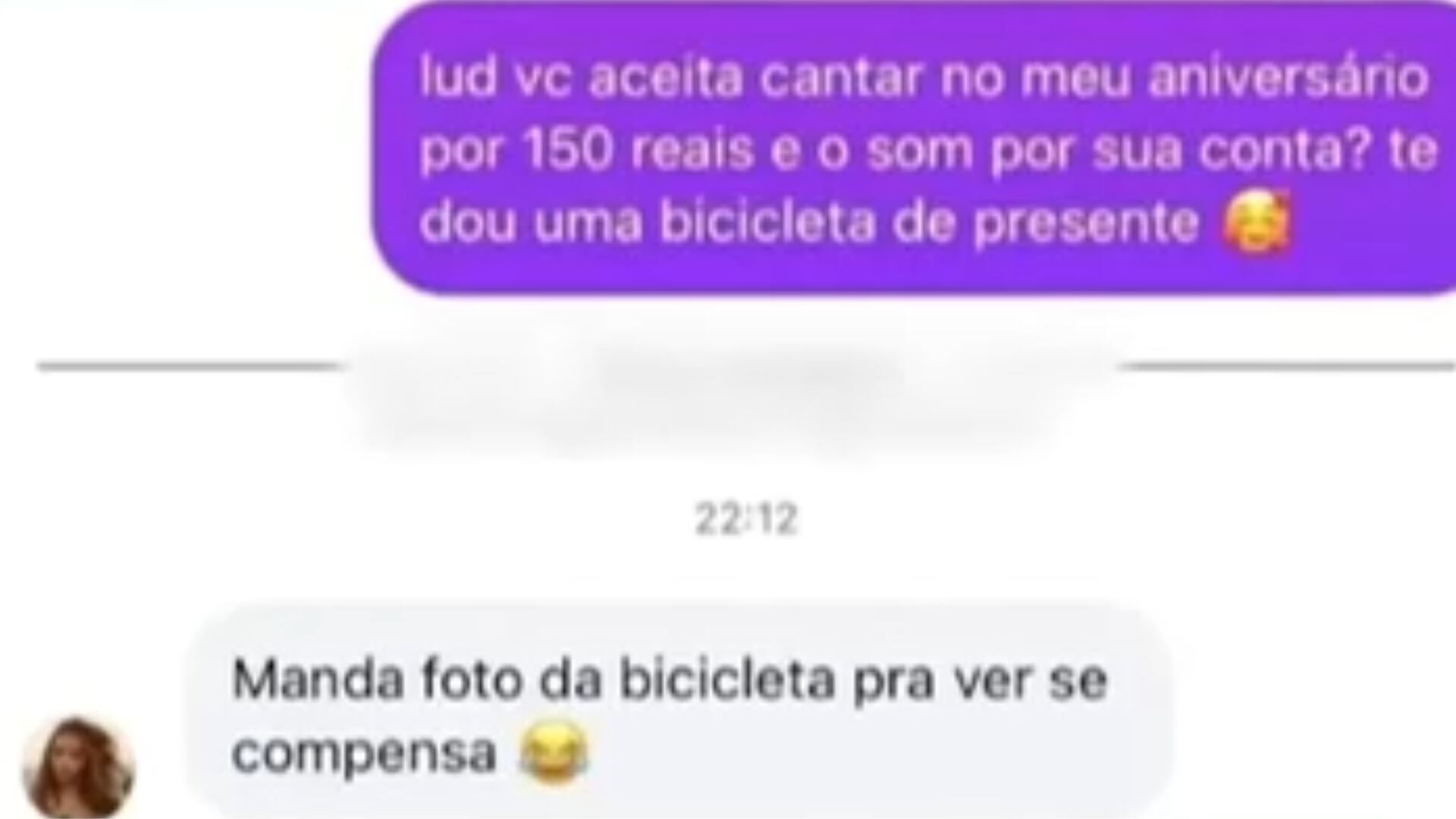 Fã convida Ludmilla para cantar em aniversário por R$ 150 e uma bicicleta