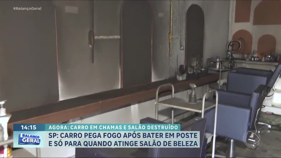 Carro pega fogo e destrói salão de beleza em Itaquaquecetuba, na Grande São Paulo