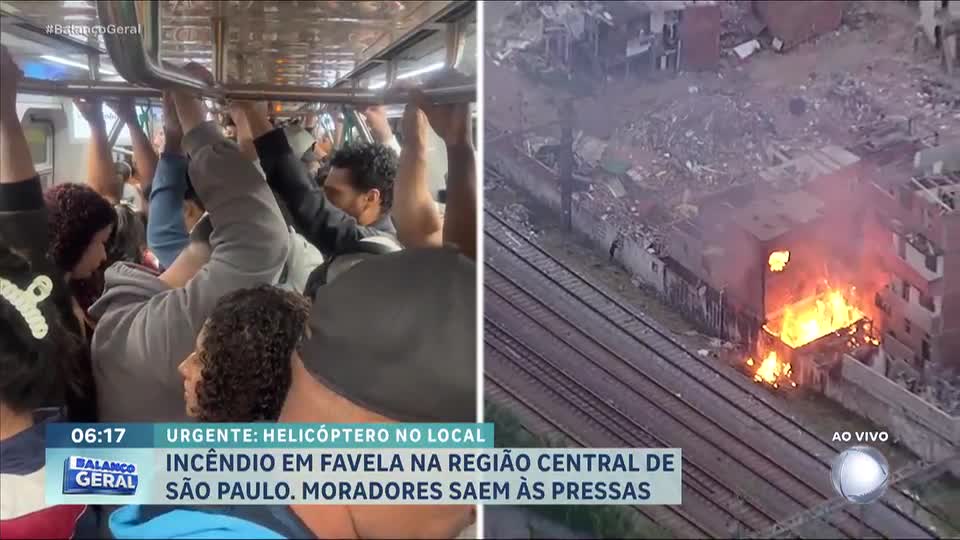 Incêndio atinge Favela do Moinho, em São Paulo, e ameaça linha de trem
