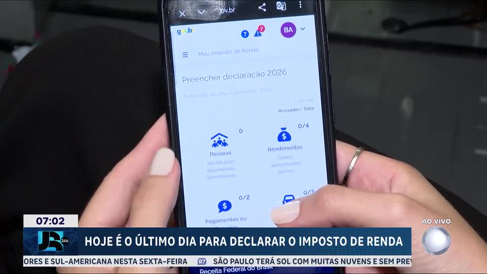 IR 2026: prazo para envio da declaração termina às 23h59 desta sexta-feira (29)