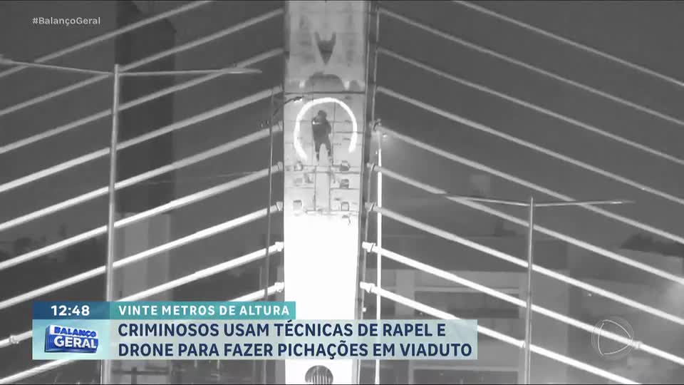 Criminosos usam drones e equipamentos de rapel para pichar viaduto na BR-116