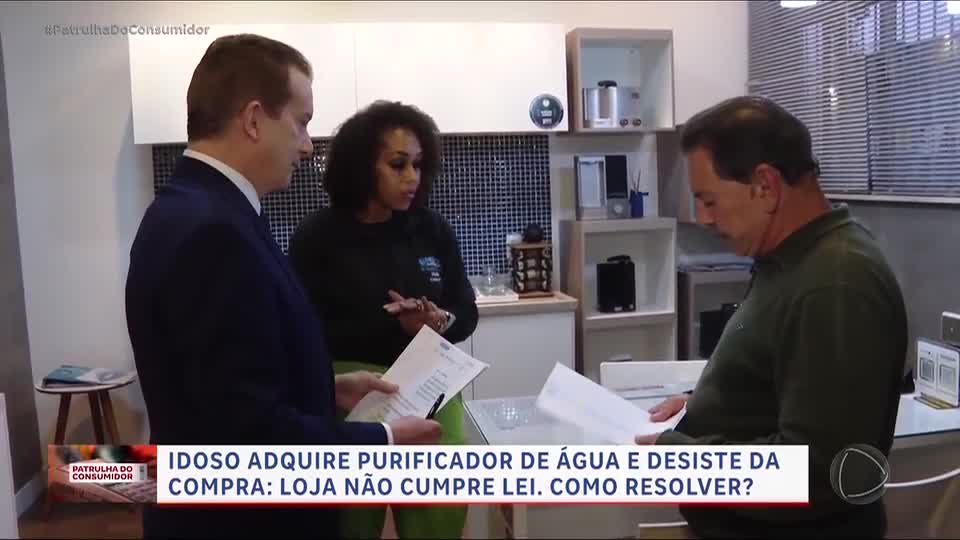 Patrulha do Consumidor: Idoso desiste de purificador, mas loja não quer devolver dinheiro