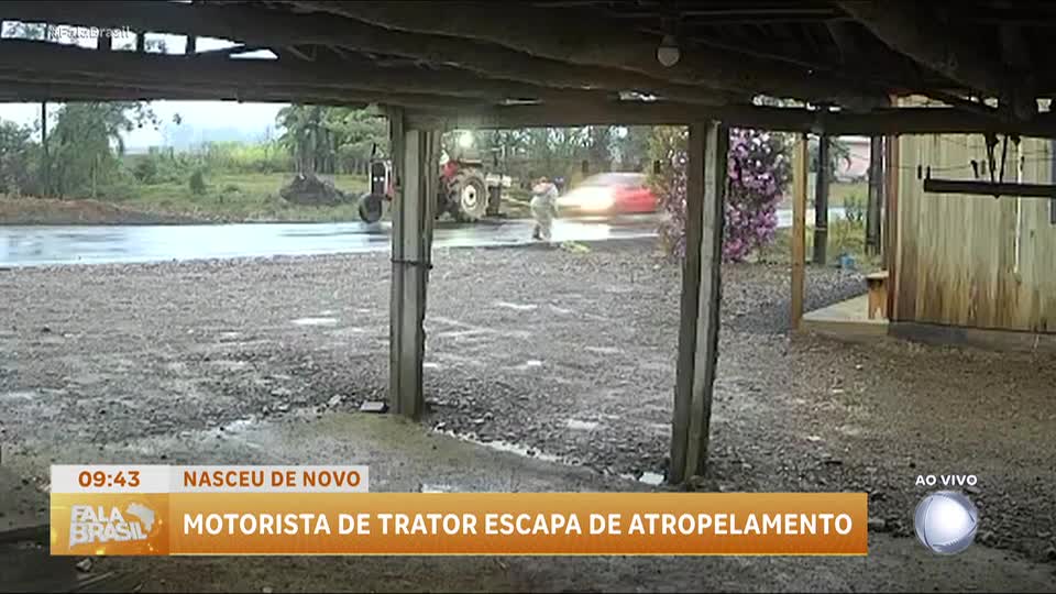 Motorista de trator escapa por pouco de atropelamento em Santa Catarina