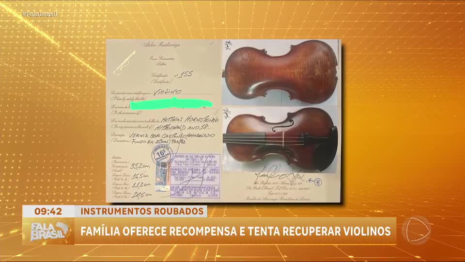 Família oferece recompensa e busca violinos roubados, incluindo instrumento de 200 anos