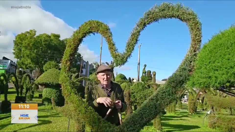 Jardineiro de 90 anos viraliza ao fazer esculturas com árvores em praça no Rio Grande do Sul