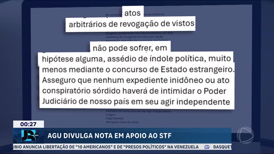 Advogado-Geral da União divulga nota em apoio a ministros do STF