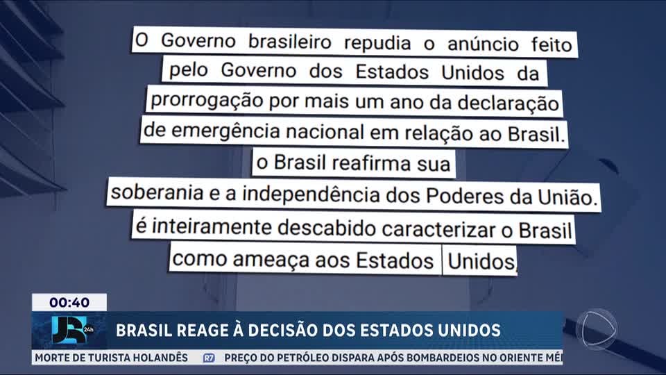 Governo brasileiro reage à decisão dos EUA de prorrogar emergência nacional em relação ao Brasil