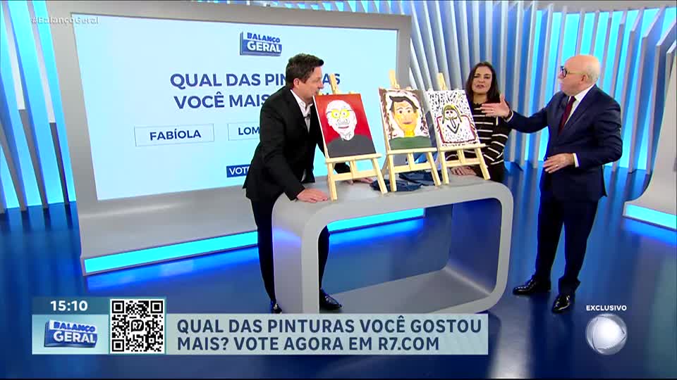 Passaia, Lombardi e Fabíola aceitam desafio e pintam retratos uns dos outros