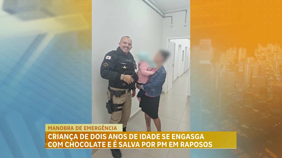 Criança de dois anos se engasga com chocolate e é salva por PM em Raposos (MG)