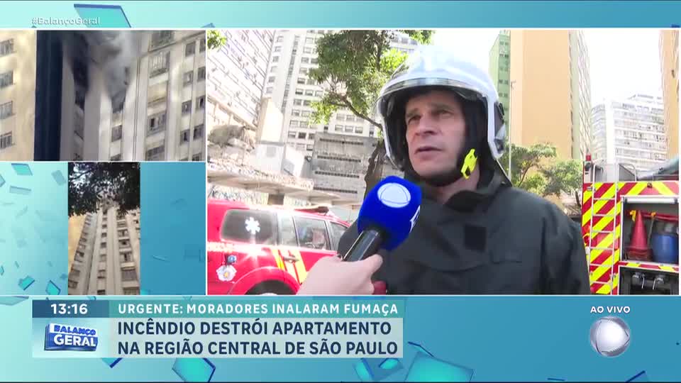 Bombeiros resgatam idosa que inalou fumaça durante incêndio no centro de São Paulo