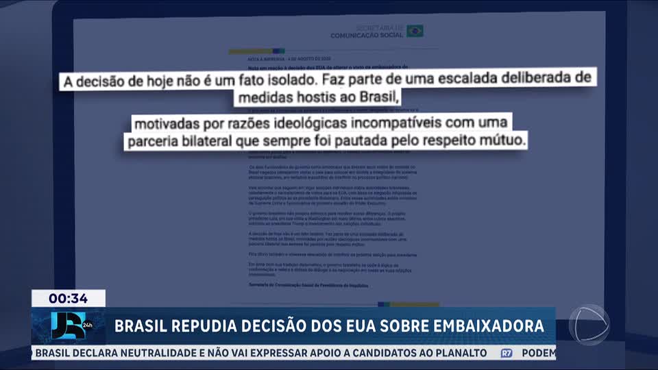 Brasil reage à revogação de visto de embaixadora e critica justificativas apresentadas pelos EUA