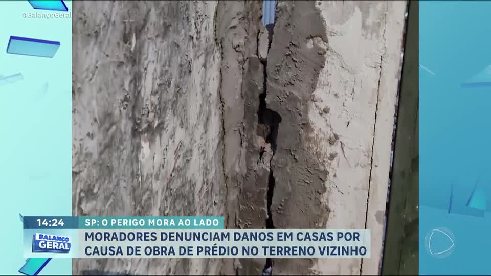 Moradores denunciam danos em casas por causa de obra de prédio no terreno vizinho