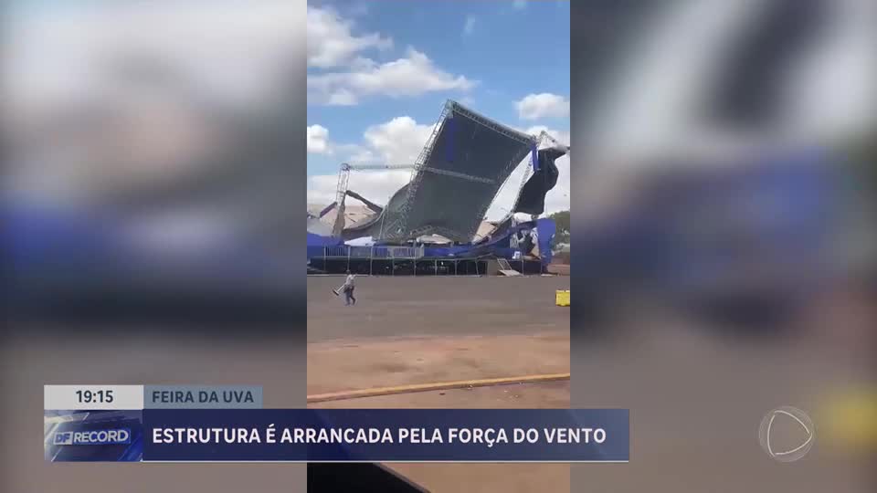 Ventania arranca estrutura da Feira da Uva em Planaltina (DF)