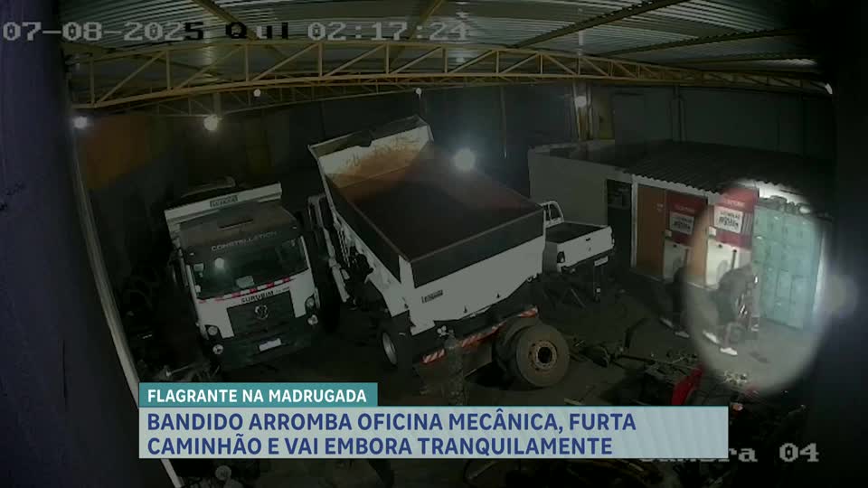 Dupla invade oficina mecânica e furta caminhão e equipamentos em BH