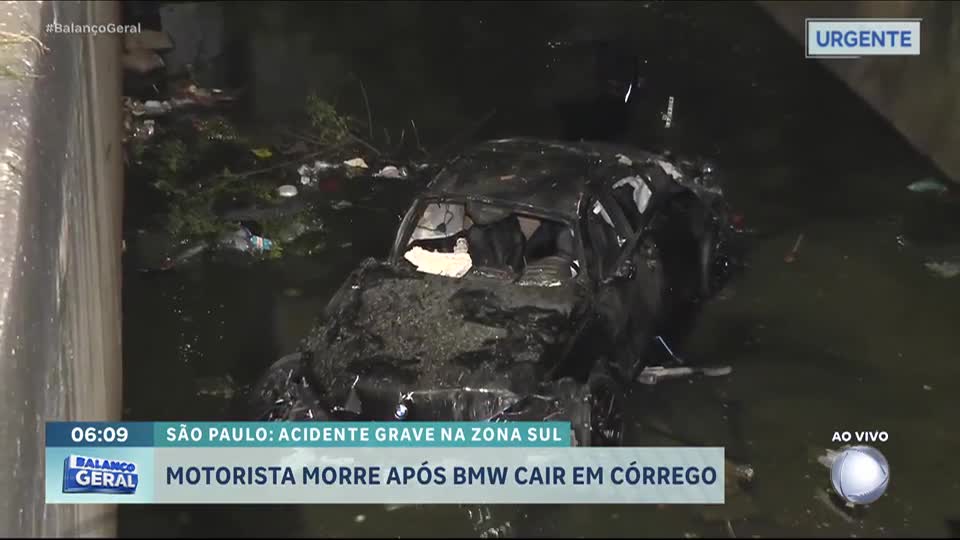 Motorista morre após BMW cair em córrego na zona sul de São Paulo