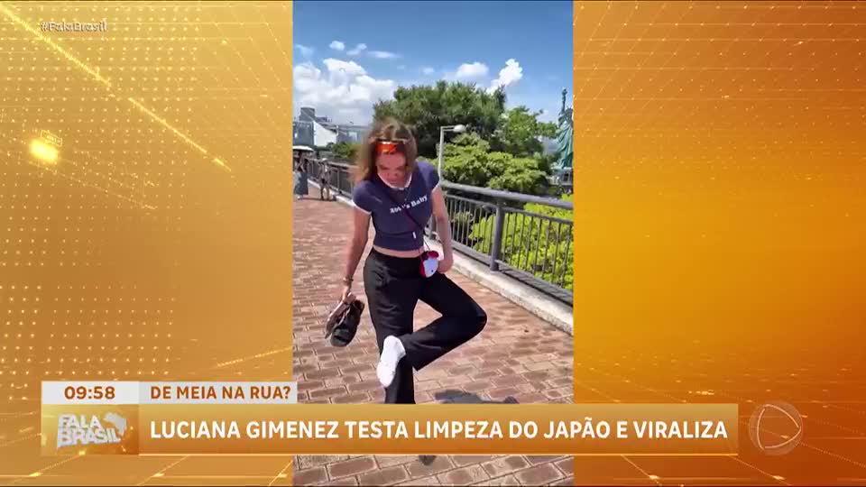 Luciana Gimenez testa limpeza de Tóquio e caminha com meias brancas pela cidade