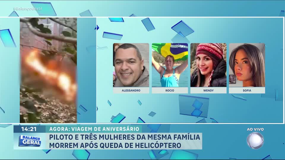 Piloto e três mulheres da mesma família morrem após queda de helicóptero no Rio de Janeiro