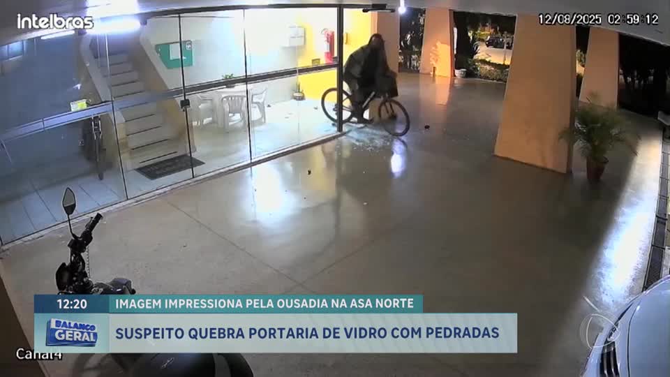 Homem quebra portaria de prédio na Asa Norte, em Brasília, e rouba bicicleta