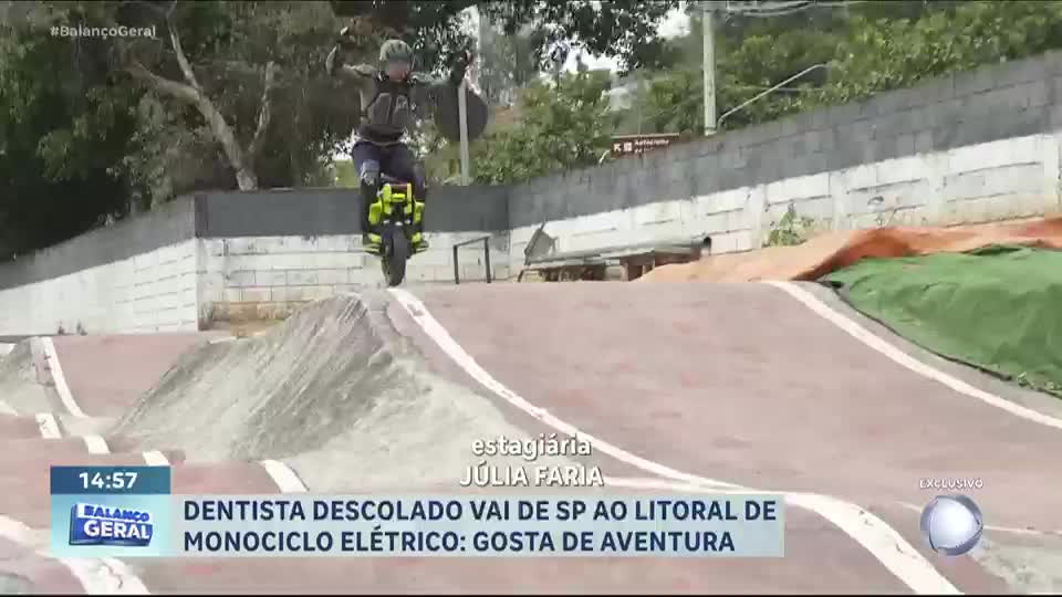 Dentista aventureiro percorre 90 quilômetros até o litoral de São Paulo de monociclo elétrico