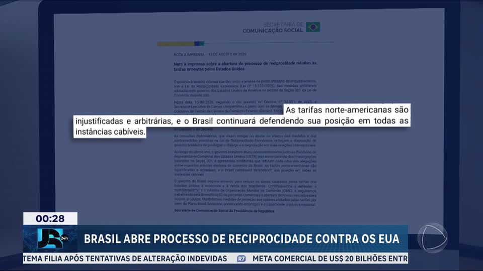 Governo brasileiro dá início a processo para aplicar lei da reciprocidade contra os EUA