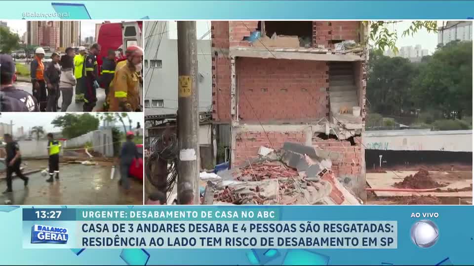 Desabamento de casa deixa quatro feridos em São Bernardo do Campo, ABC paulista