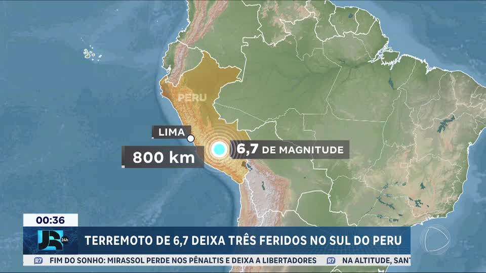 Terremoto de magnitude 6,7 deixa ao menos três feridos no sul do Peru