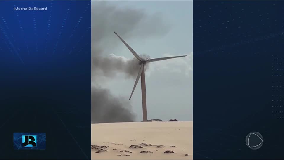 Pás de turbina eólica se soltam após motor pegar fogo no interior do Ceará