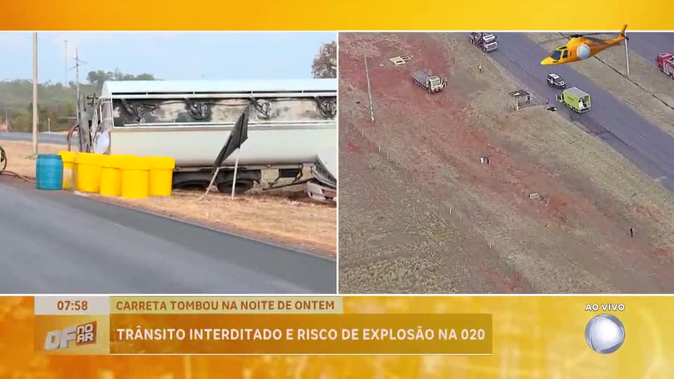 Acidente com carreta interdita BR-020 e gera risco de explosão no DF