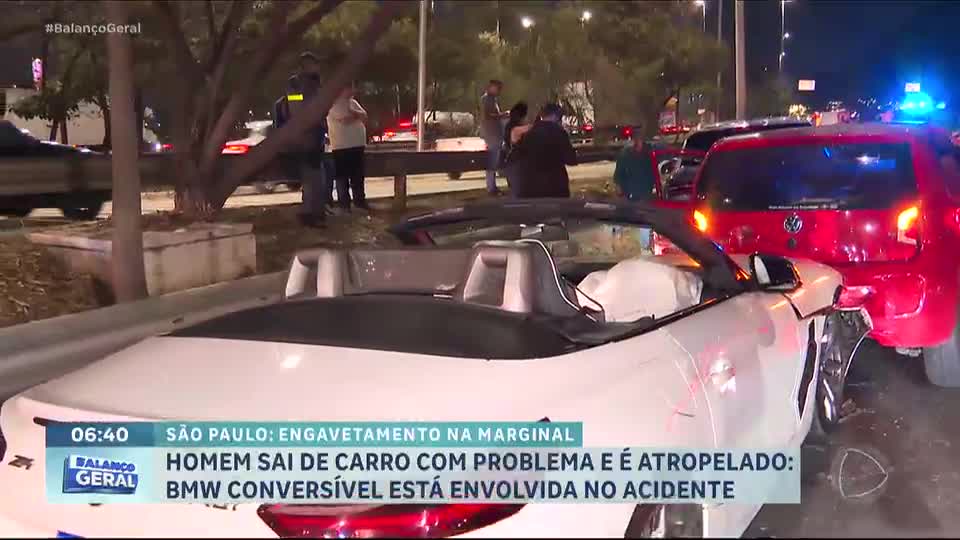 Atropelamento provoca engavetamento com três carros na Marginal Tietê, em São Paulo