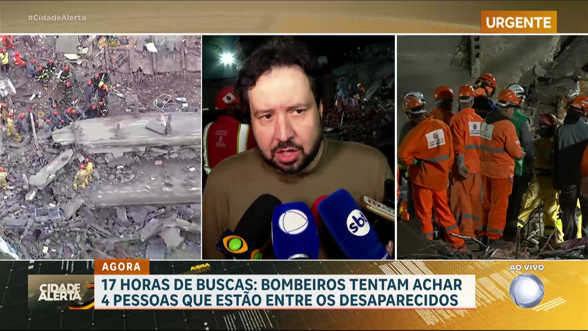 Bombeiros tentam resgatar quatro pessoas sob escombros de prédio que desabou em SP