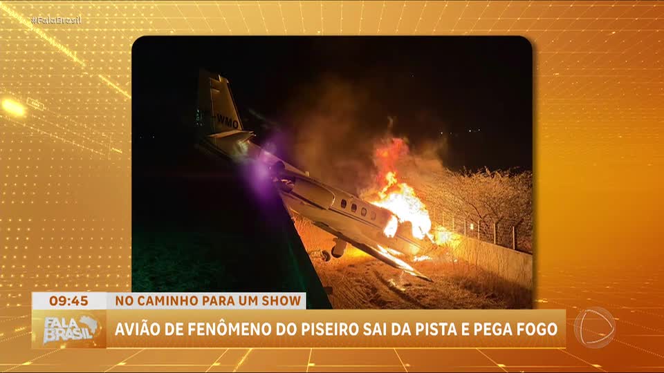 Avião do cantor de piseiro Rey Vaqueiro pega fogo após sair da pista no Rio Grande do Norte
