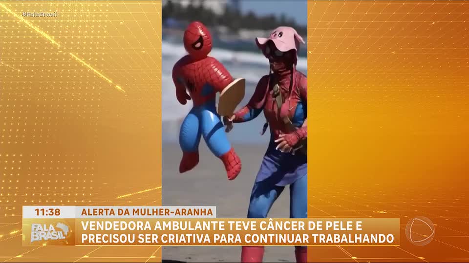 Após câncer de pele, ambulante usa fantasia de Mulher-Aranha para se proteger do sol